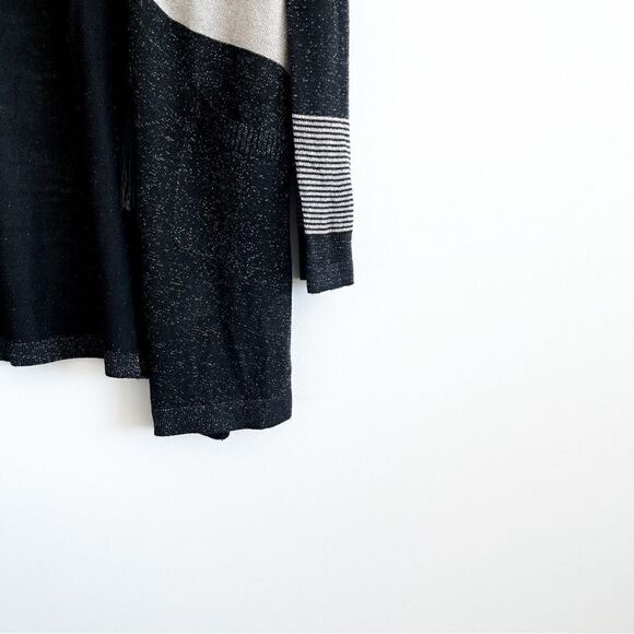 Melanie Lynn Metallic Cardigan Open Striped Black Gold Women's S Tie Tassel - Picture 4 of 9